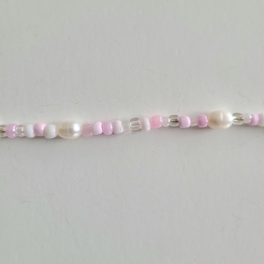 Pink and White Beaded Ankle Bracelet - Picture 3 of 8